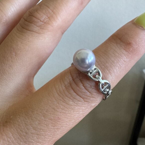 Sterling Silver 925 Link Band Ring with Pearl - Picture 5 of 6